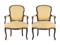 A Pair of Louis XV Beechwood or Walnut Fauteuils