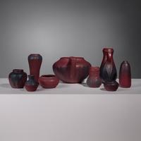 Group of Nine Mulberry Red Pottery Vases