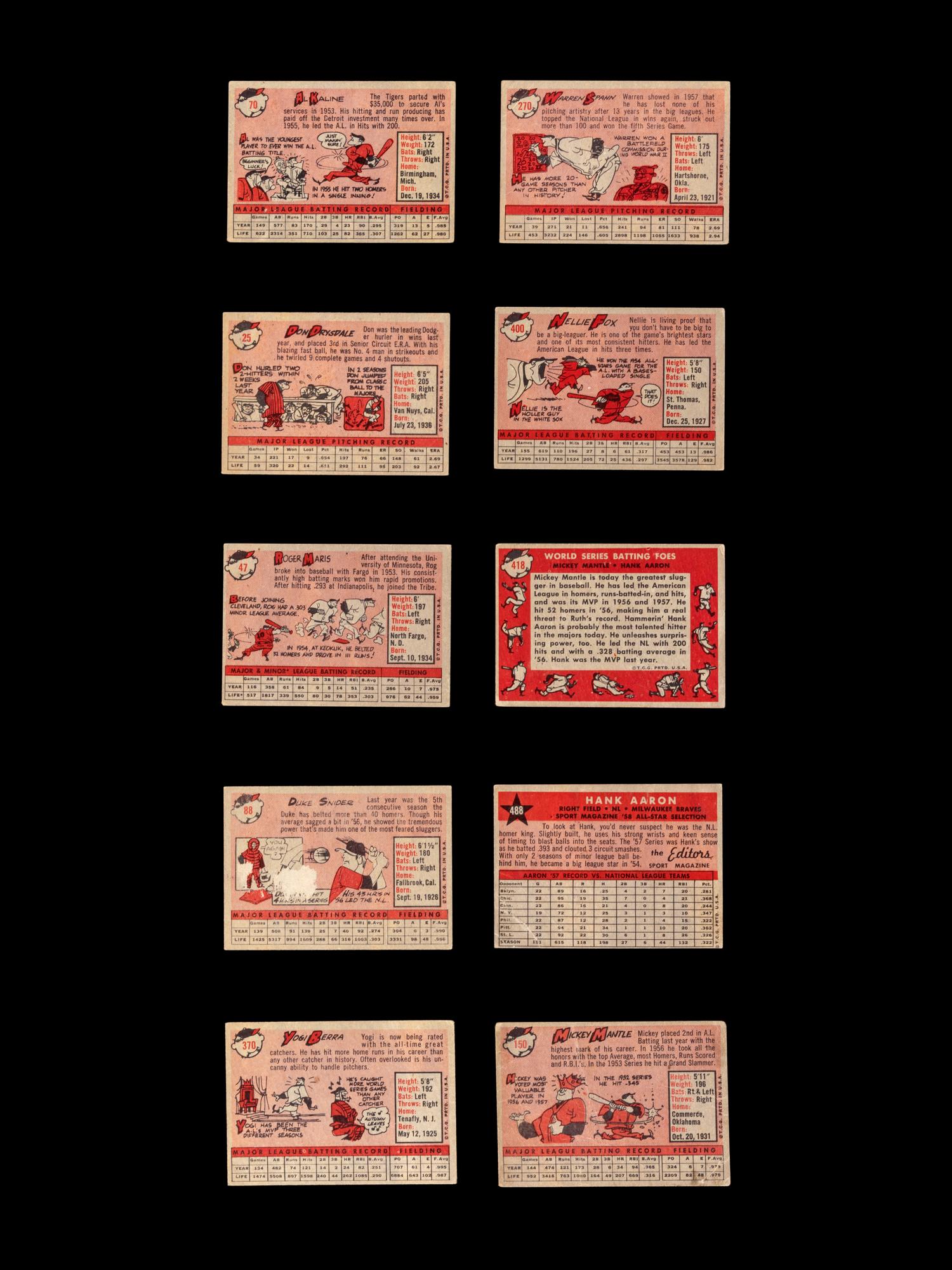 A Group of 133 1958 Topps Baseball Cards Including Roger Maris Rookie and Mickey Mantle,