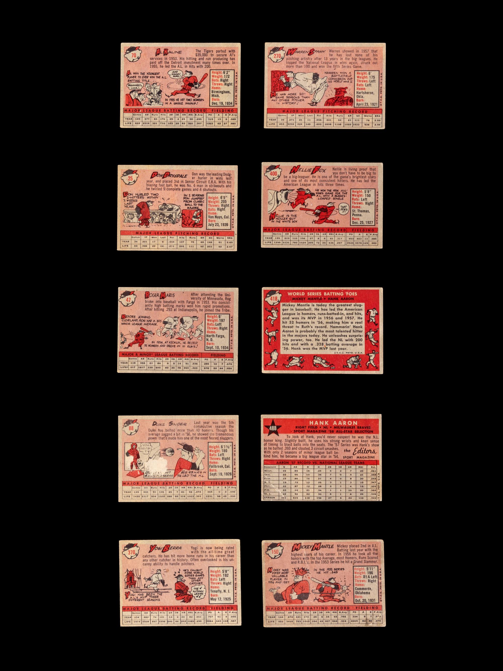 A Group of 133 1958 Topps Baseball Cards Including Roger Maris Rookie and Mickey Mantle,