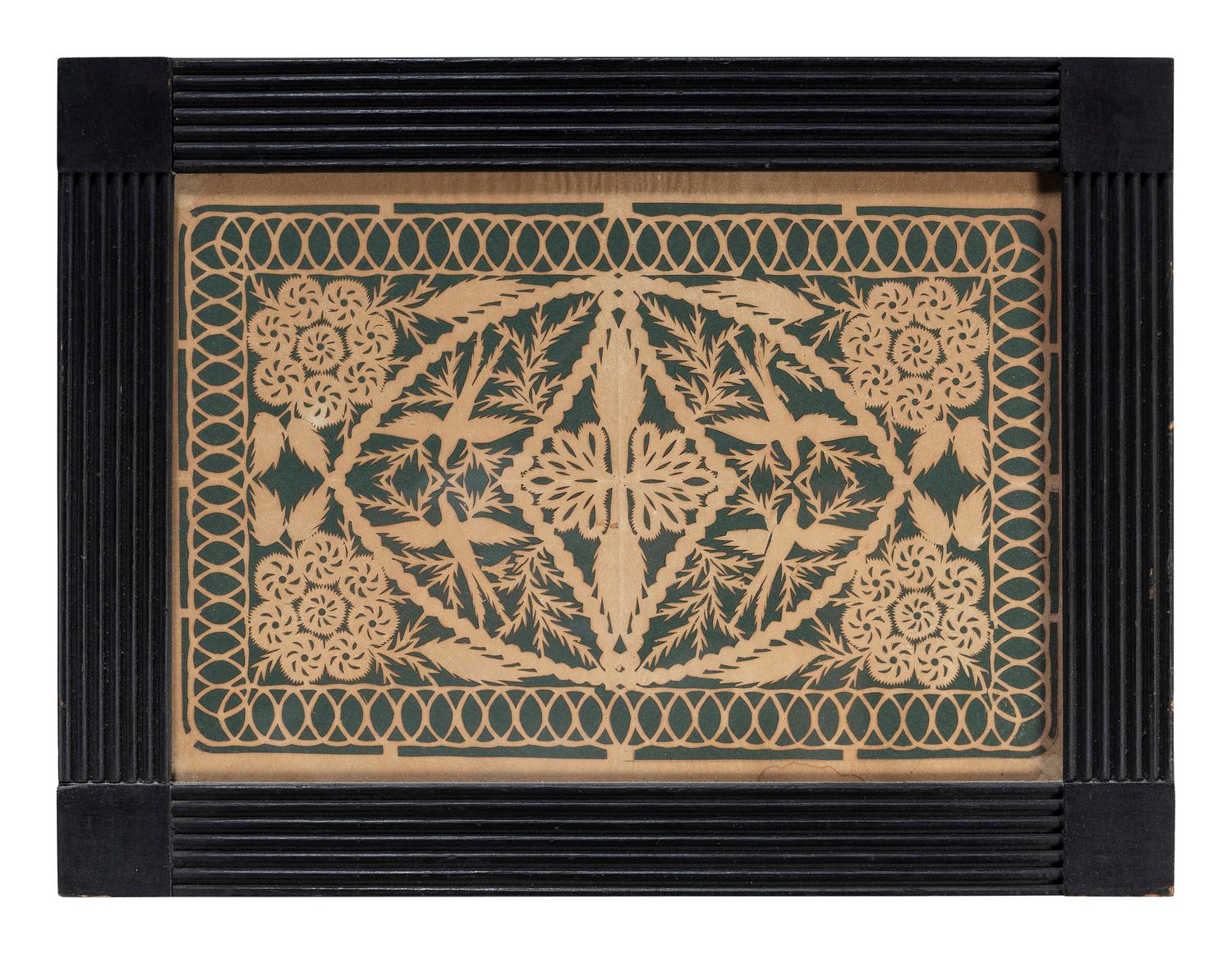 A Scherenschnitte Cutwork Picture with Birds and Flowers