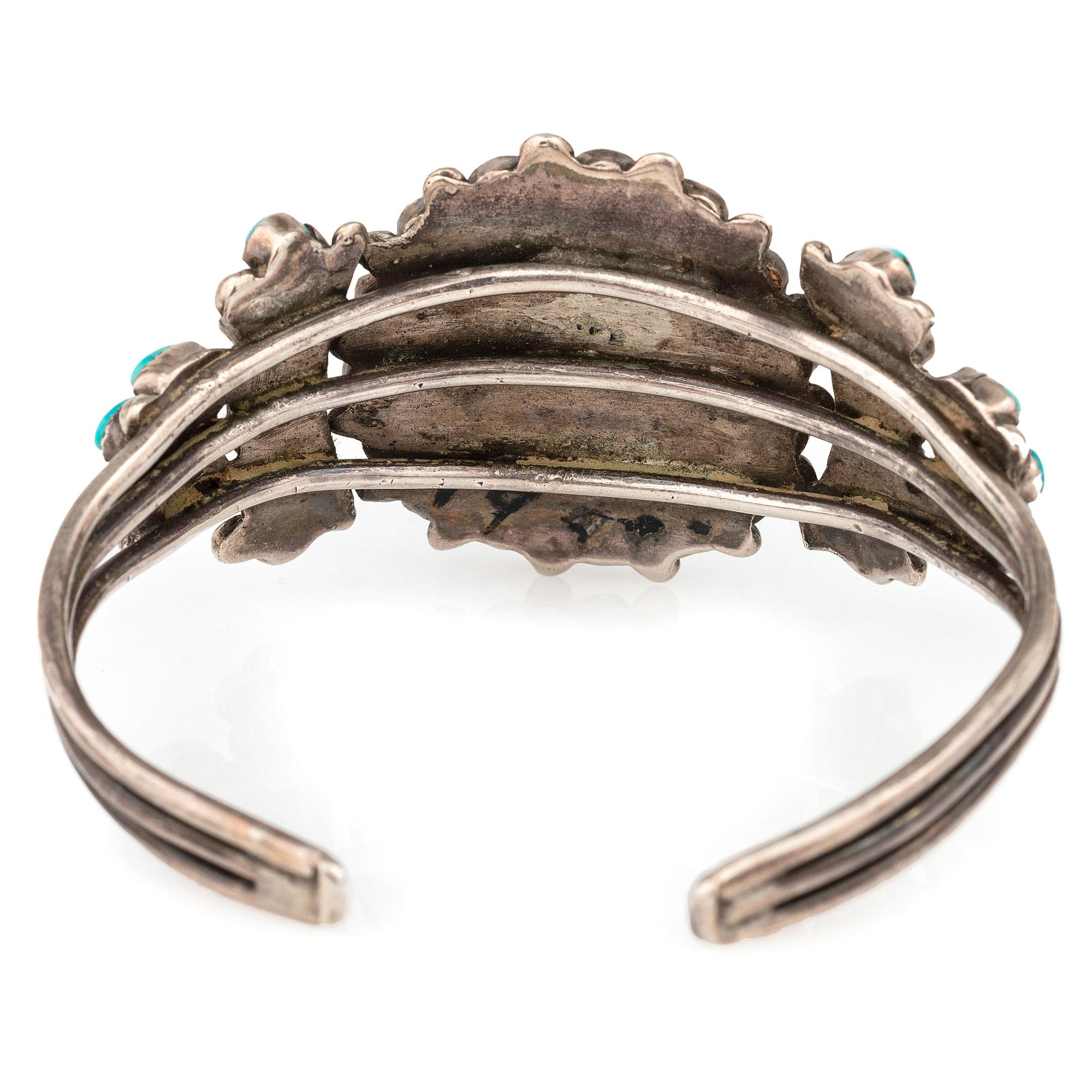 Zuni Silver and Turquoise Cluster Cuff Bracelet