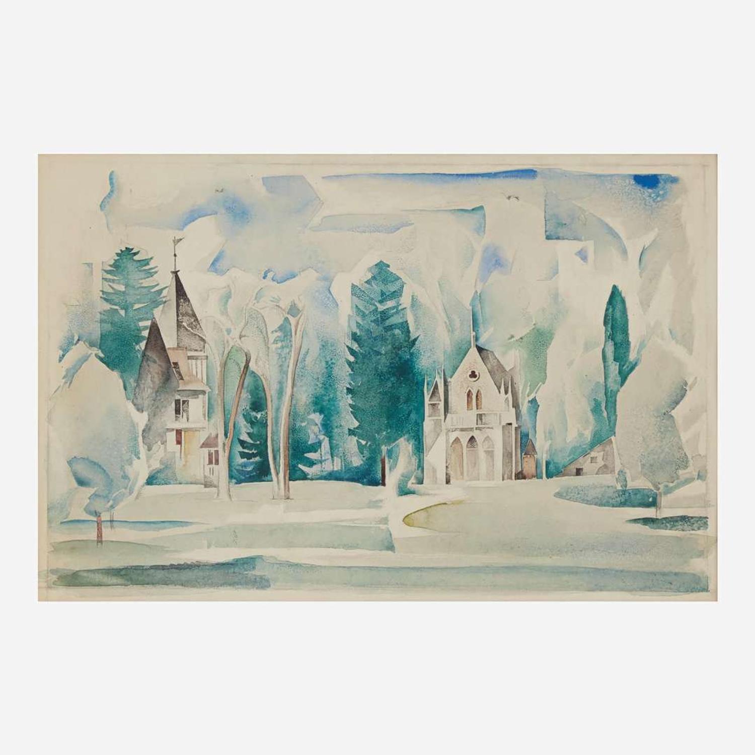 Earl Horter (American, 1881-1940) Church in a Clearing; together with a companion