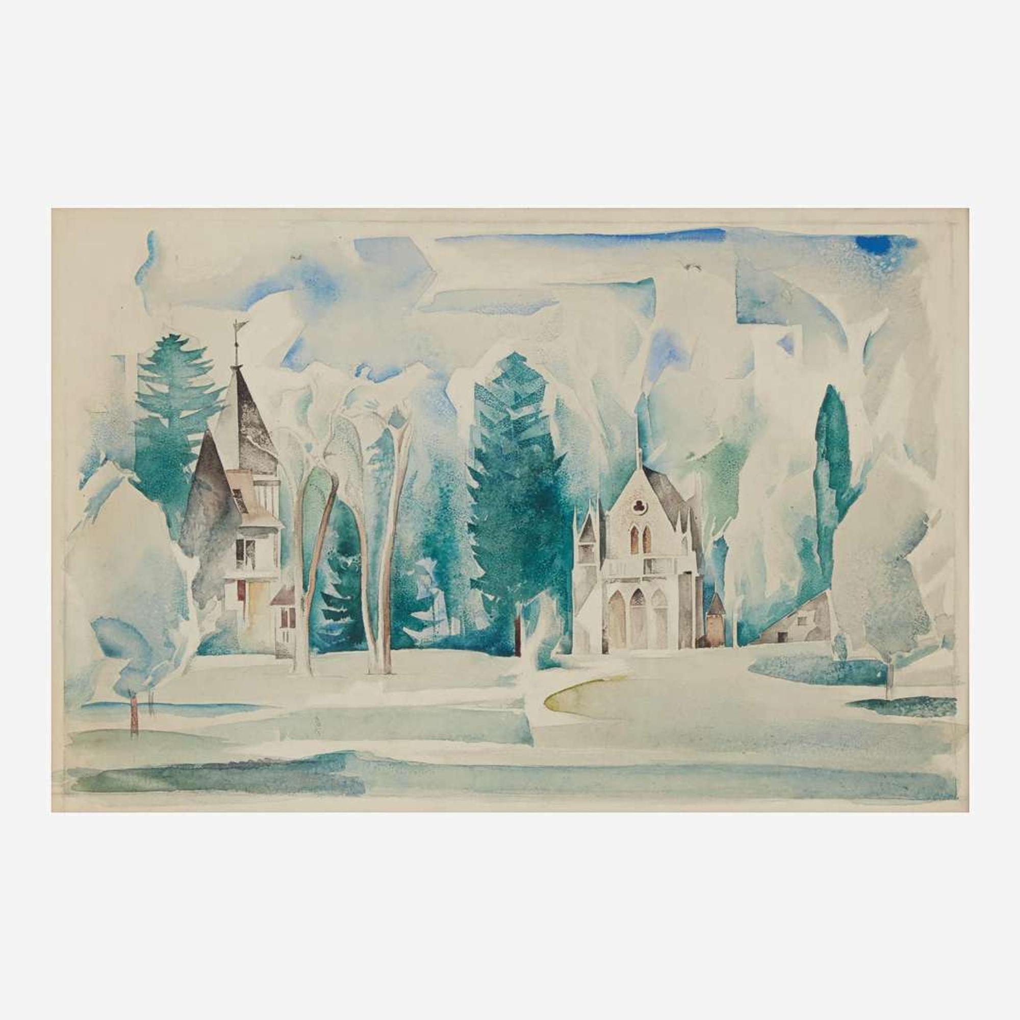 Earl Horter (American, 1881-1940) Church in a Clearing; together with a companion