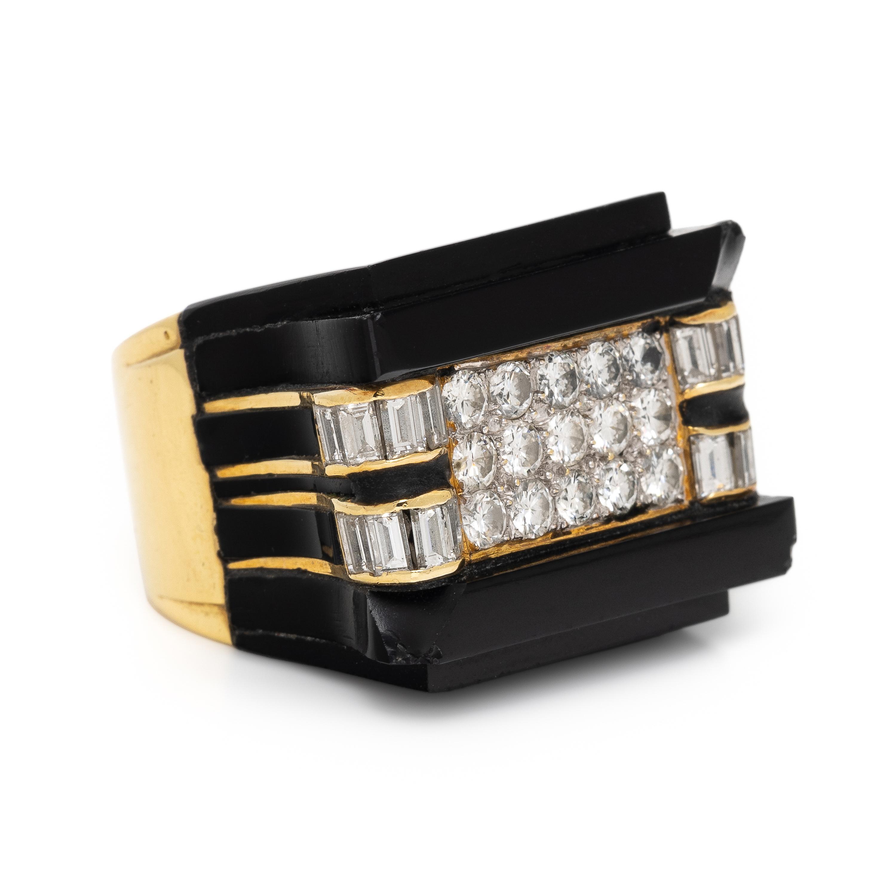 Diamond, Onyx, and Yellow Gold Ring