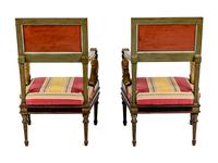 A Pair of North Italian Neoclassical Bronze Mounted Polychrome Painted Armchairs
