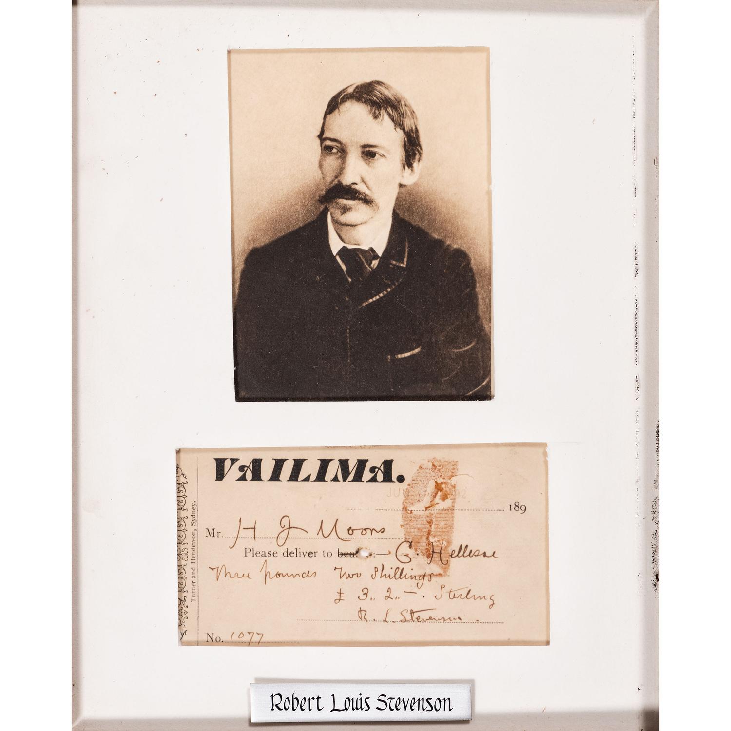 STEVENSON, Robert Louis (1850-1894). Partly-printed check signed ("R.L. Stevenson"). [Samoa?], 1892.