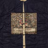 A Chinese Dark Blue Silk Fur Lined Official's Robe, Bufu , Late Qing Dynasty — 清晚期 石青地四品武官冬補服