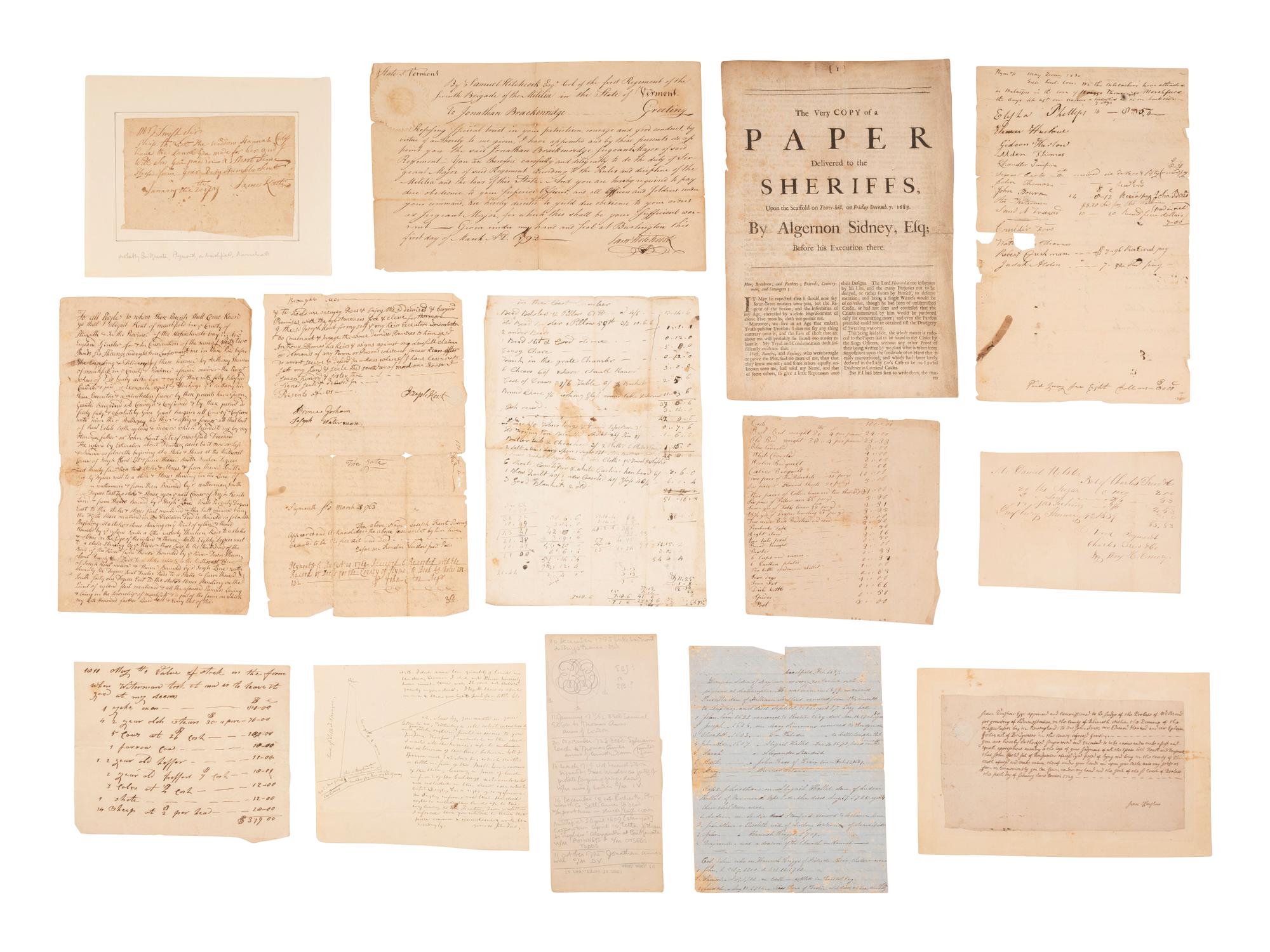 [MASSACHUSETTS] -- [COLONIAL]. Documents associated with several prominent Massachusetts families.