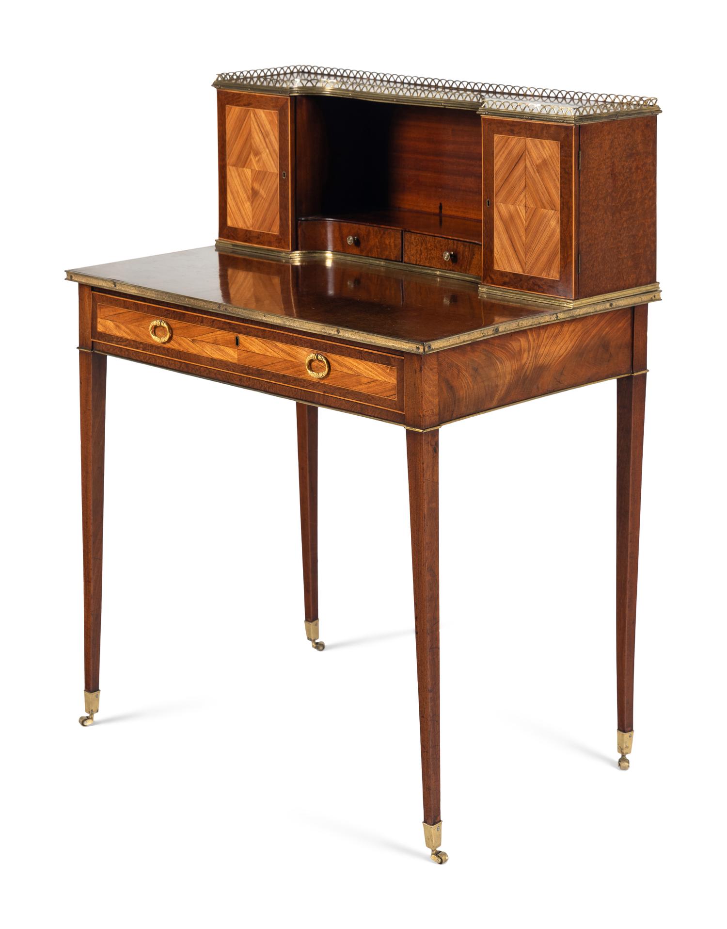 A Regency Tulipwood and Mahogany Bonheur du Jour