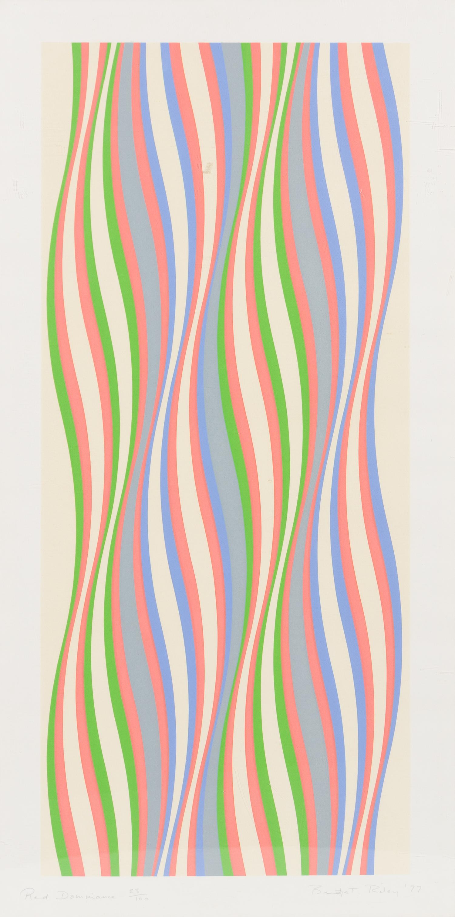 Bridget Riley, (American, b. 1931), Blue Dominance, Green Dominance, and Red Dominance, 1977