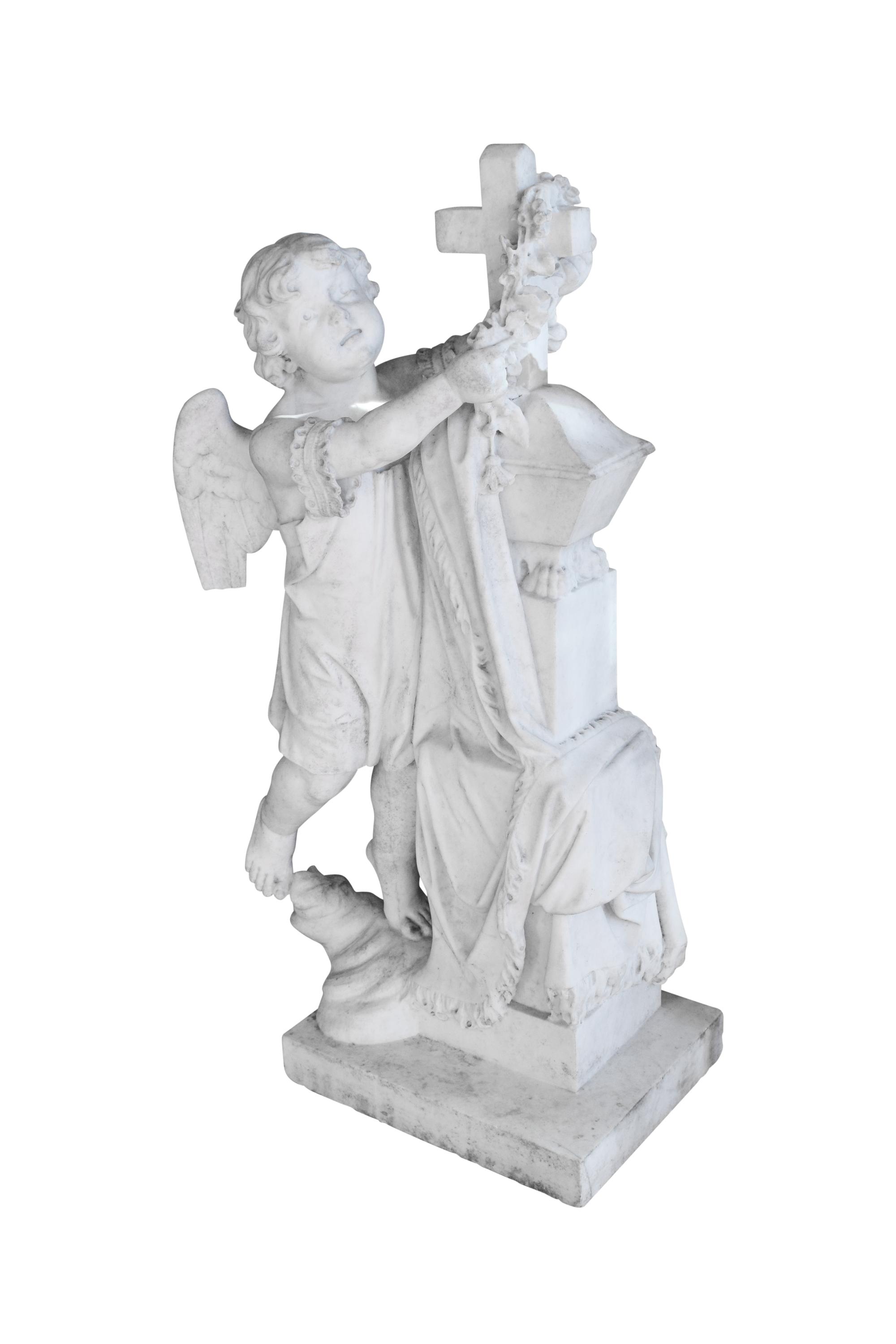 A Carved Marble Angel 19" W x 11" D x 36" H — Argentina, Circa 1900
