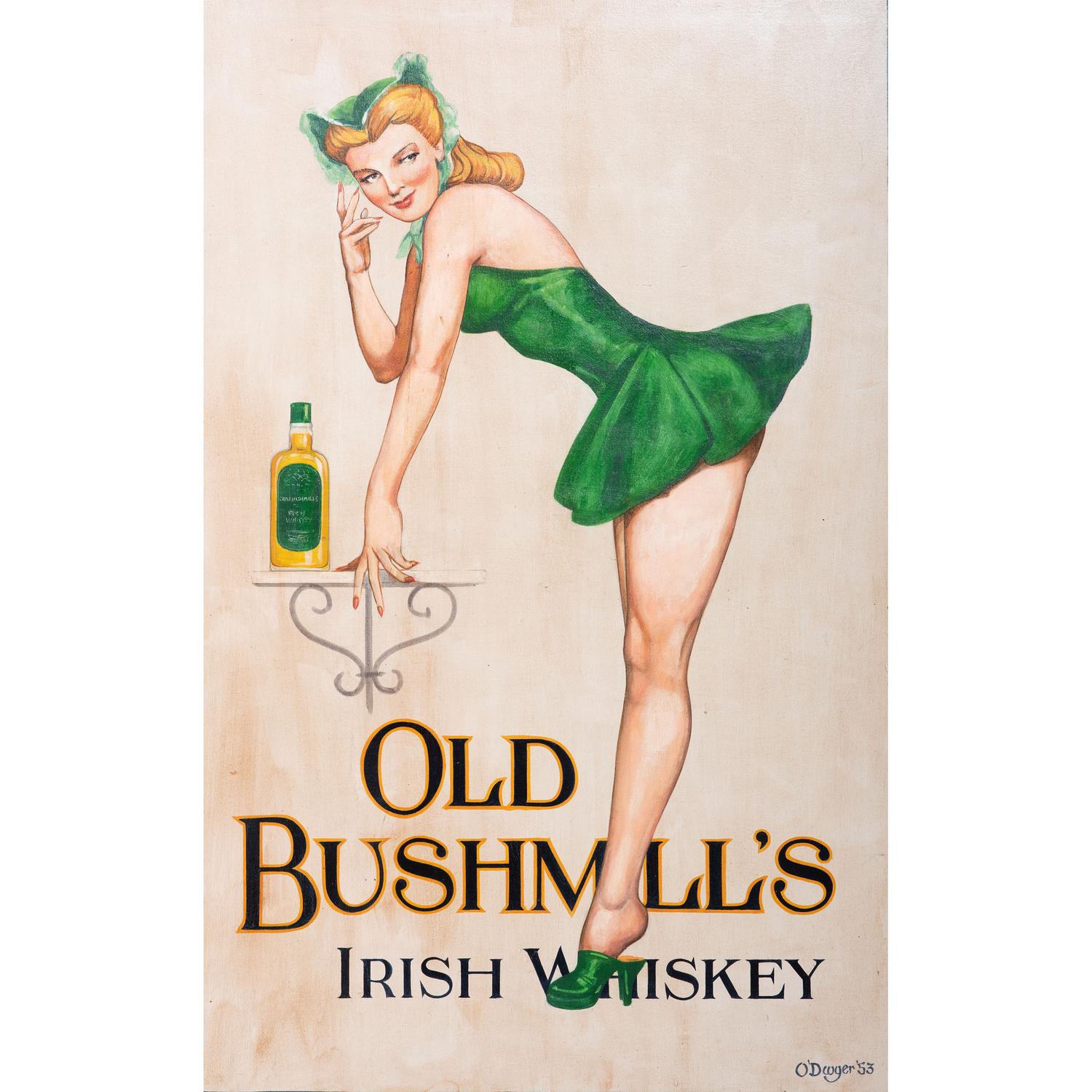 An Old Bushmill’s Irish Whiskey Painted Advertising Sign