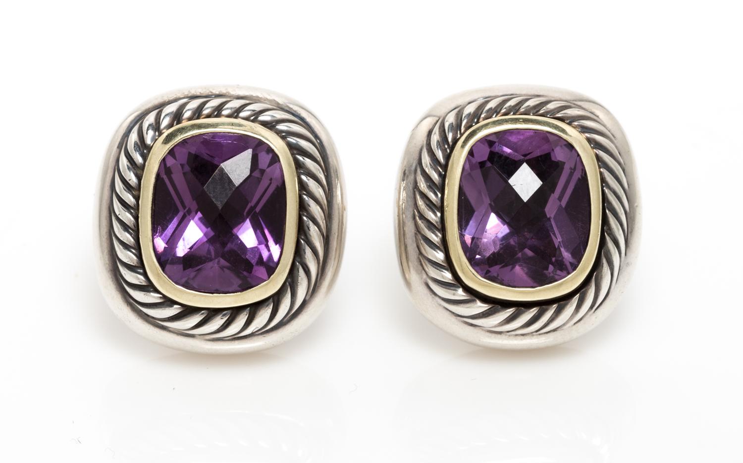 A Pair of Sterling Silver, 14 Karat Yellow Gold and Amethyst "Albion" Earclips, David Yurman 11.70 dwts.