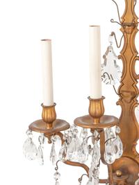 A Set of Six Napoleon III Style Gilt Metal and Glass Three-Light Sconces