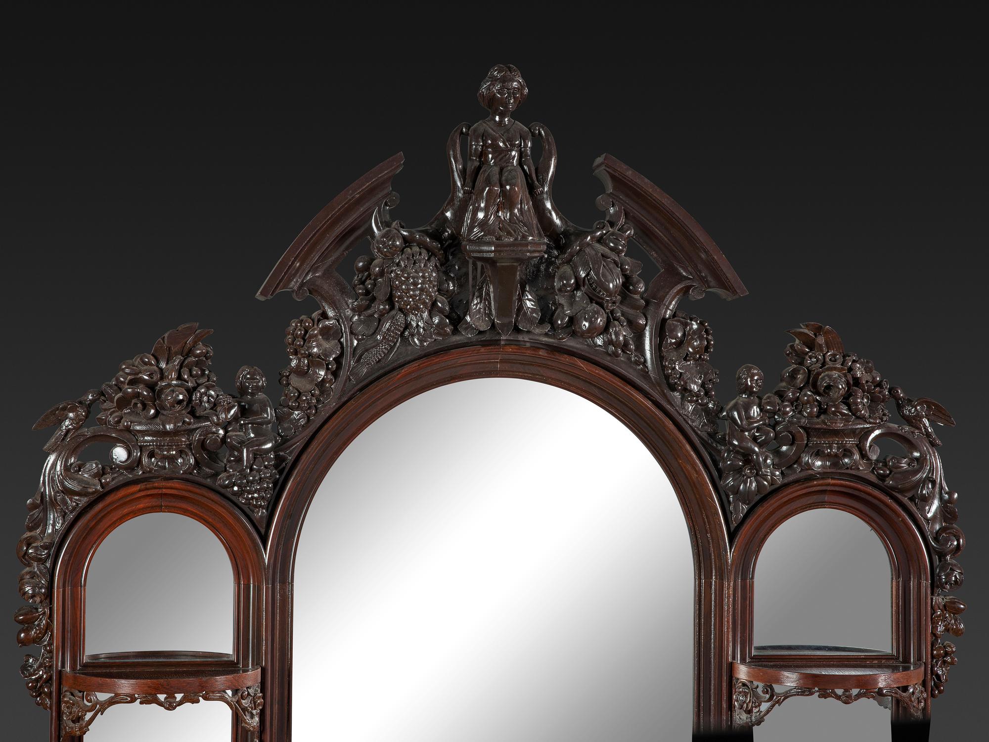 A Renaissance Revival Marble Mounted Carved and Laminated Rosewood Etagere