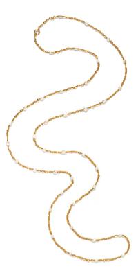 ANTIQUE, YELLOW GOLD AND PEARL LONGCHAIN NECKLACE