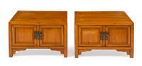 A Pair of Chinese Elmwood Side Cabinets Each height 18 1/4 x width 30 x depth 23 inches. — QING DYNASTY (1644-1911)