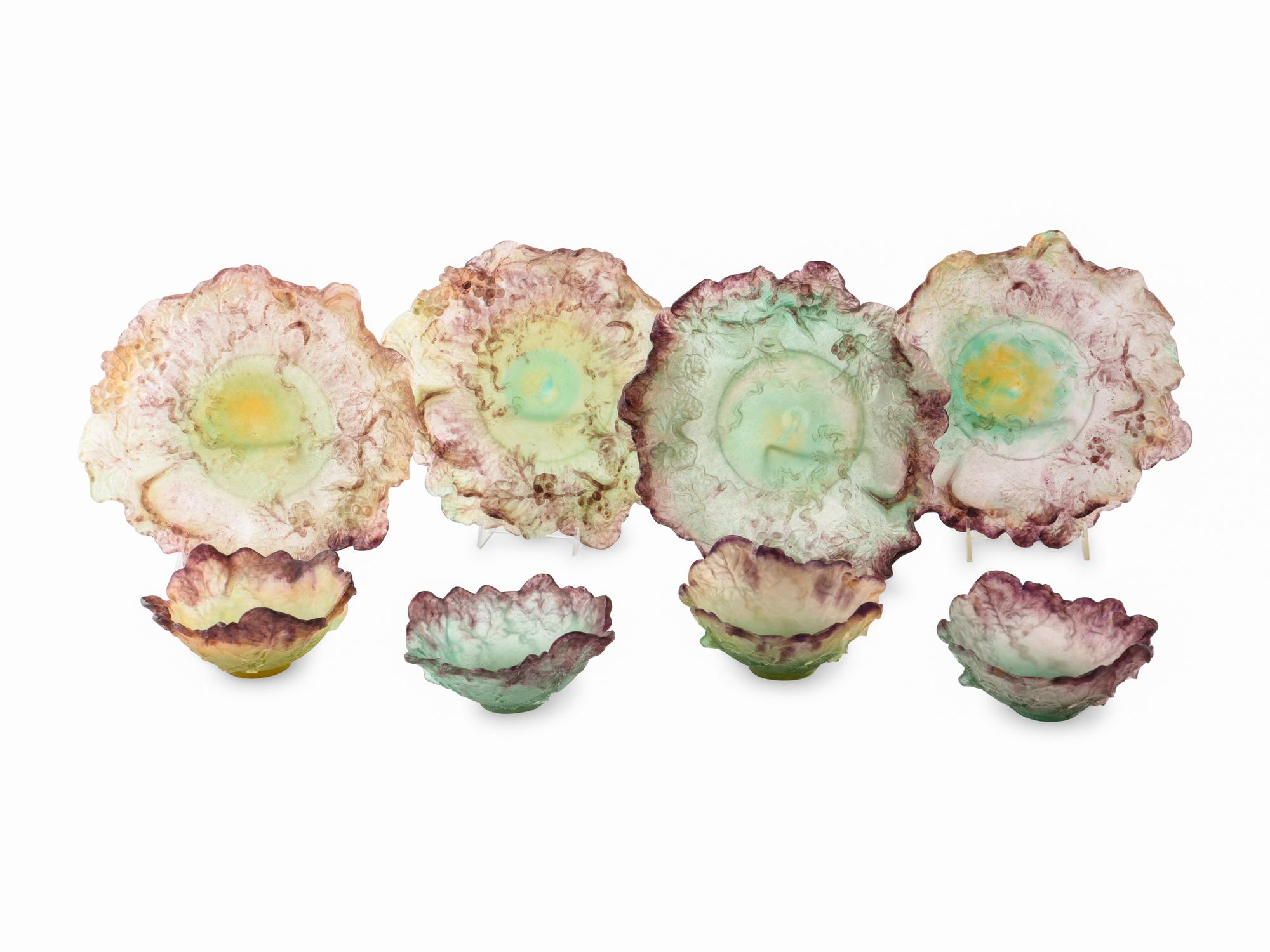 A Set of Daum Nature Pâte-de-Verre Plates and Bowls