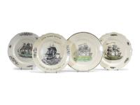 Four Transferware Decorated Creamware Plates