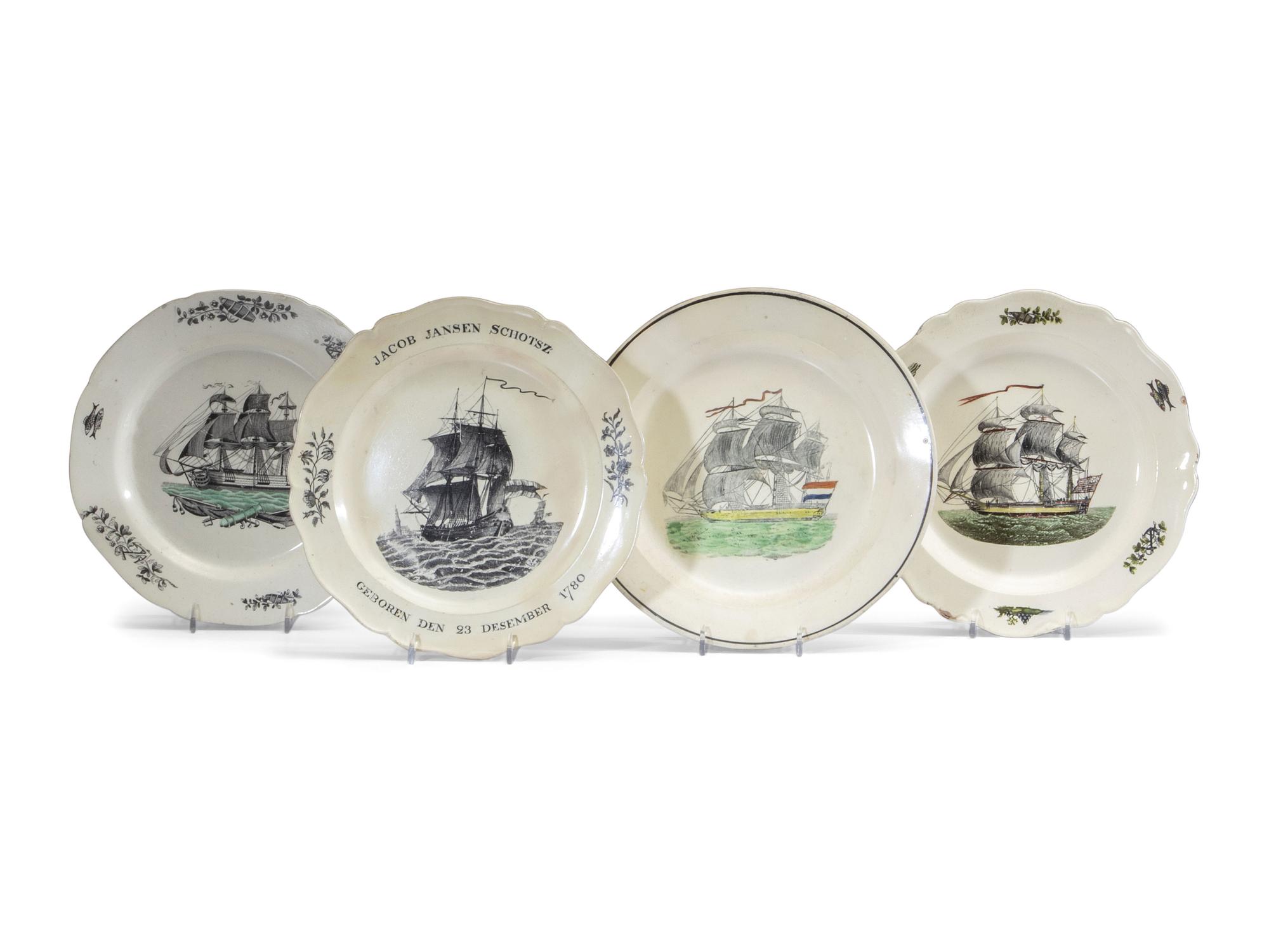 Four Transferware Decorated Creamware Plates
