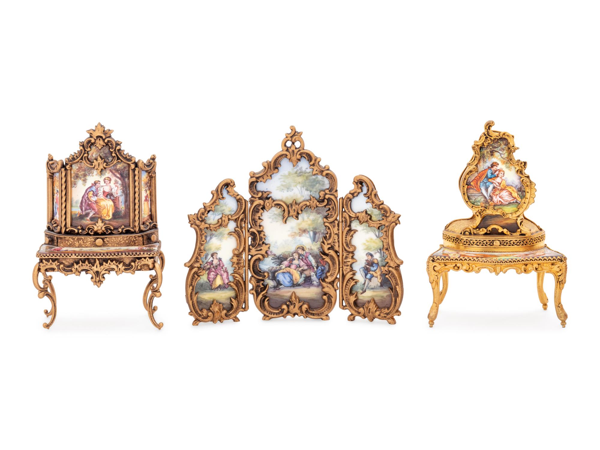 Five Viennese Enameled Miniature Furniture Articles