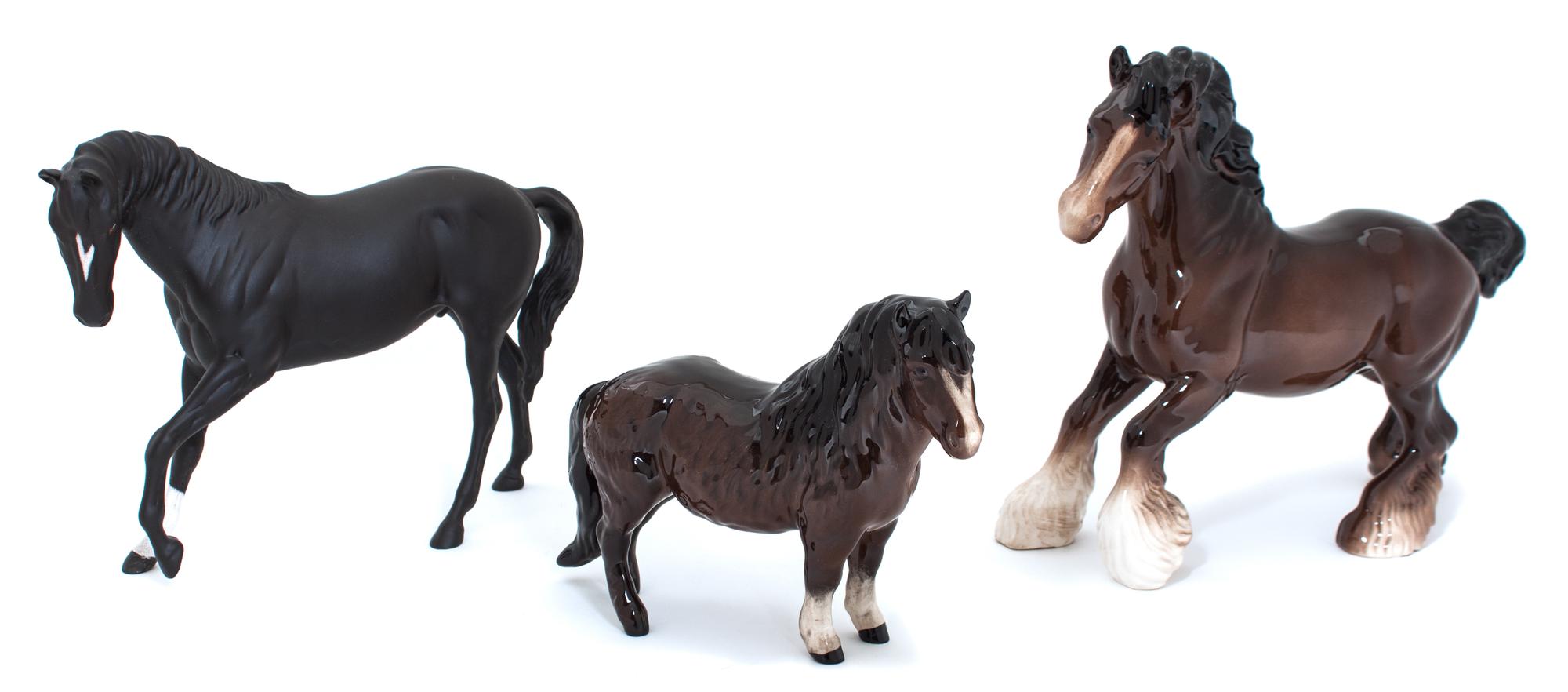 Three Royal Doulton Horses Height of tallest 8 1/4 inches.