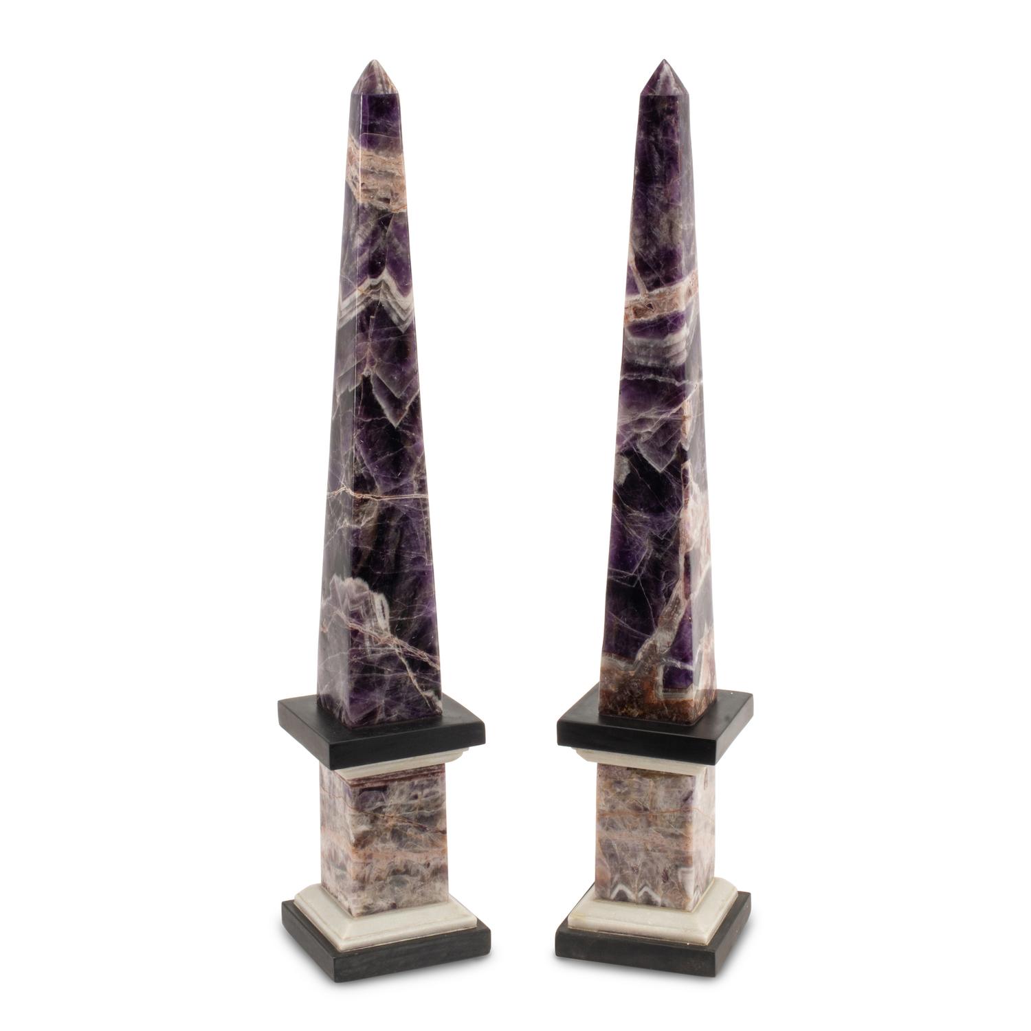 A Pair of Amethyst and Marble Obelisks