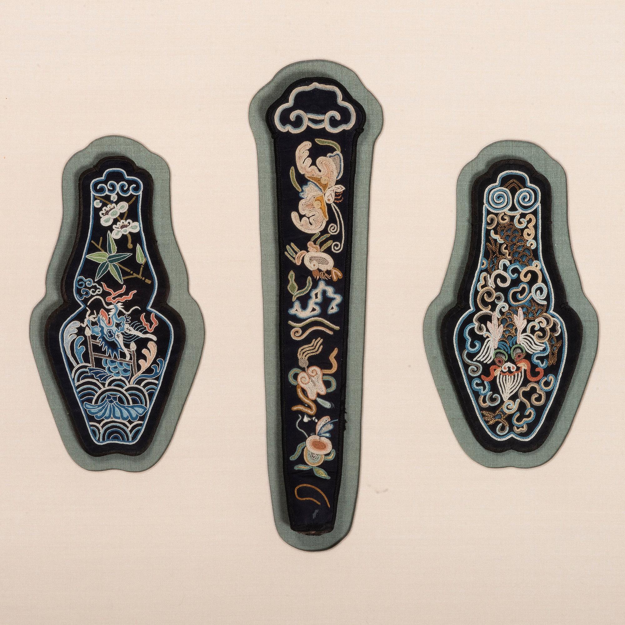 Six Chinese Embroidered and Woven Silk Panels