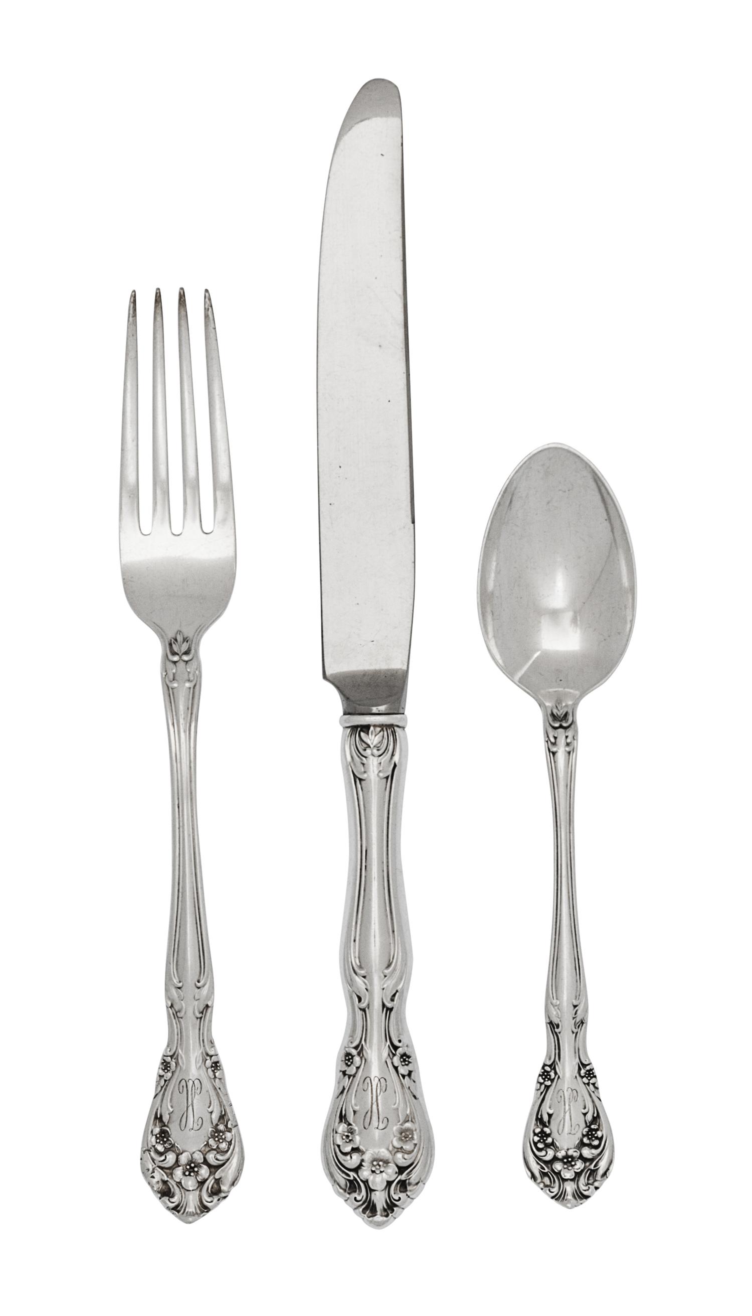 An American Silver Flatware Service, Alvin Corporation, Providence, RI, 20th Century, Chateau Rose pattern, comprising: 12 dinner knive
