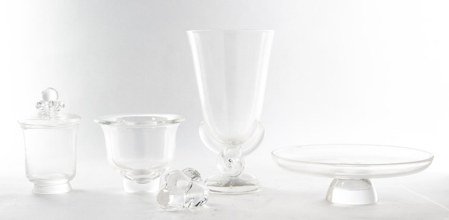 A Collection of Steuben Glass Articles Height of tallest 8 3/4 inches.