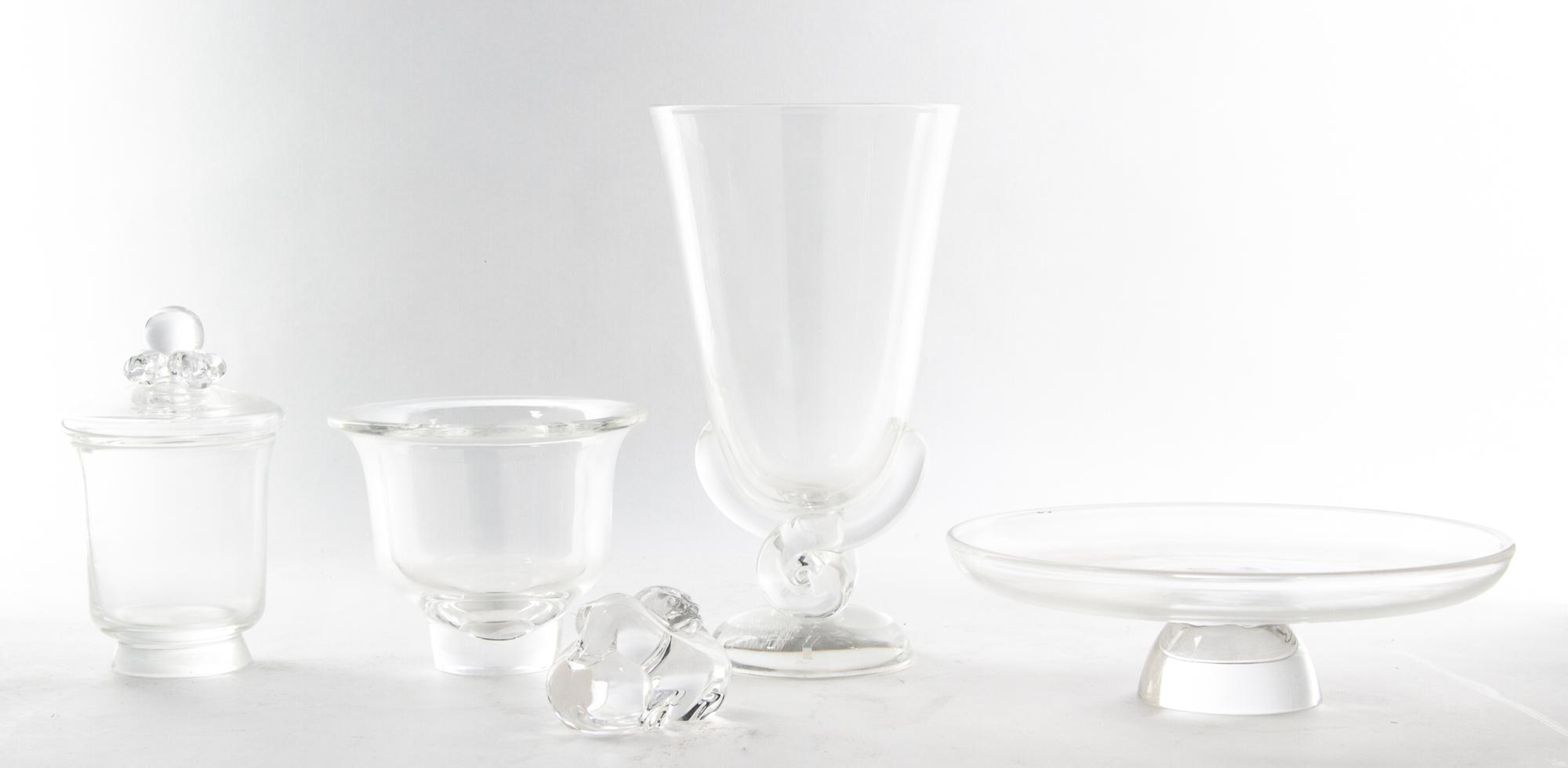 A Collection of Steuben Glass Articles Height of tallest 8 3/4 inches.
