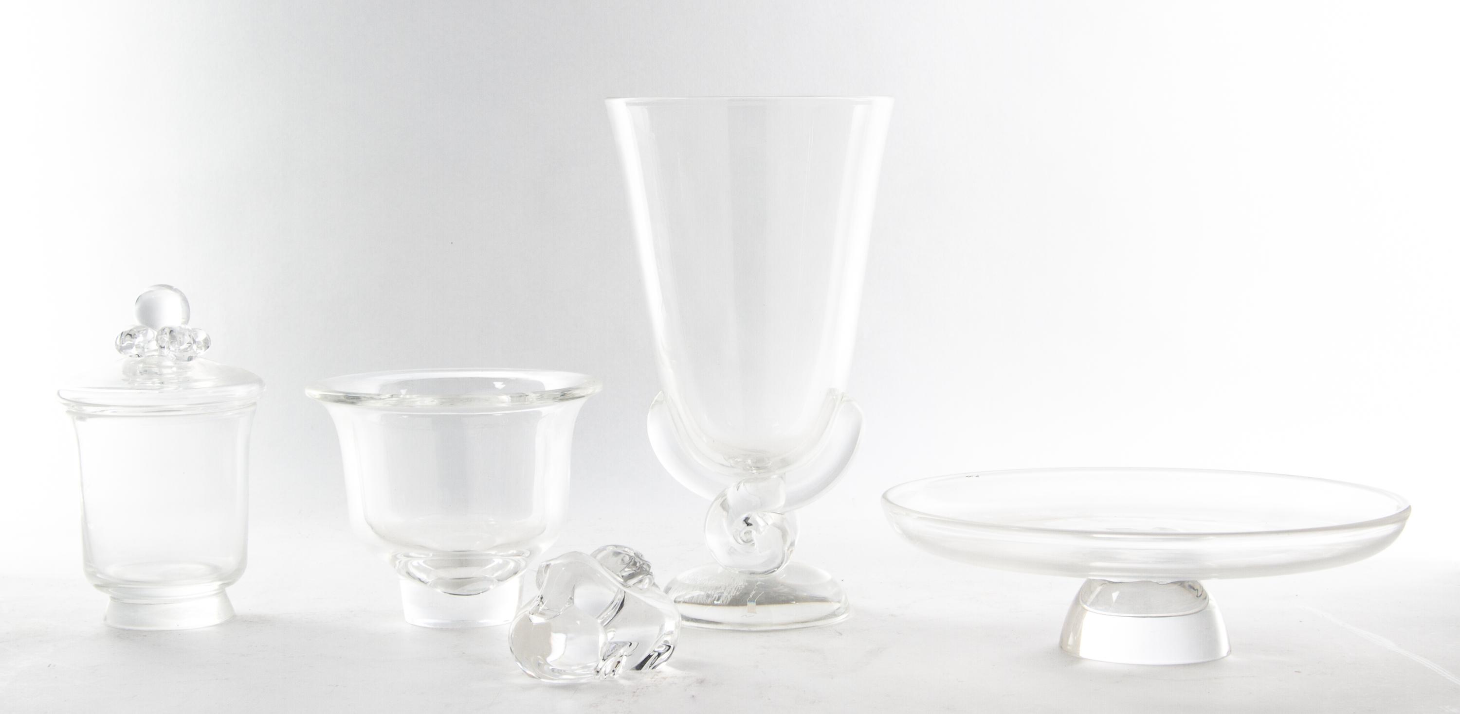 A Collection of Steuben Glass Articles Height of tallest 8 3/4 inches.