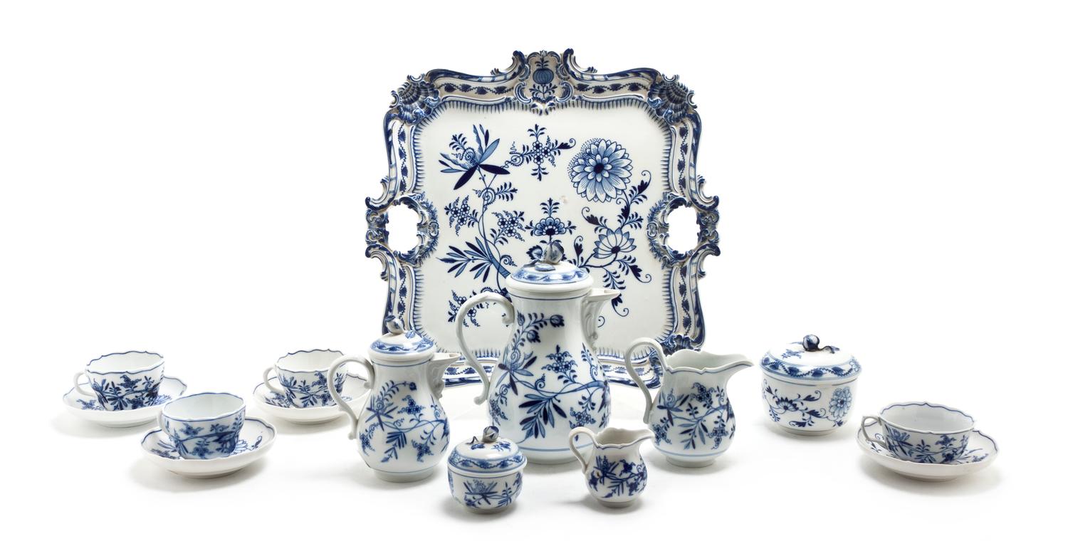 An Assembled Meissen Porcelain Tea Service, Height of first 9 1/8 inches.