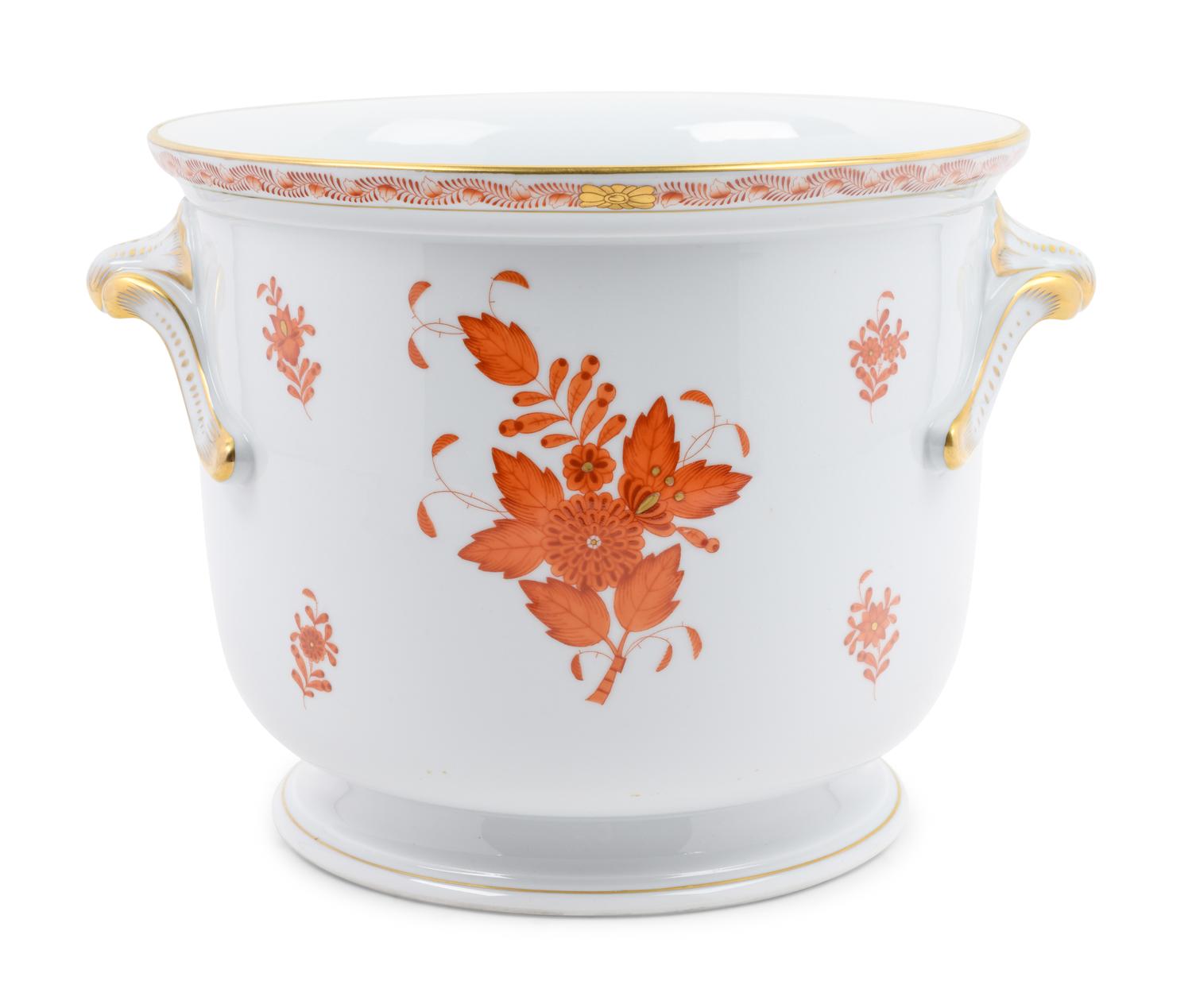 A Herend Porcelain Chinese Bouquet Rust Cache Pot