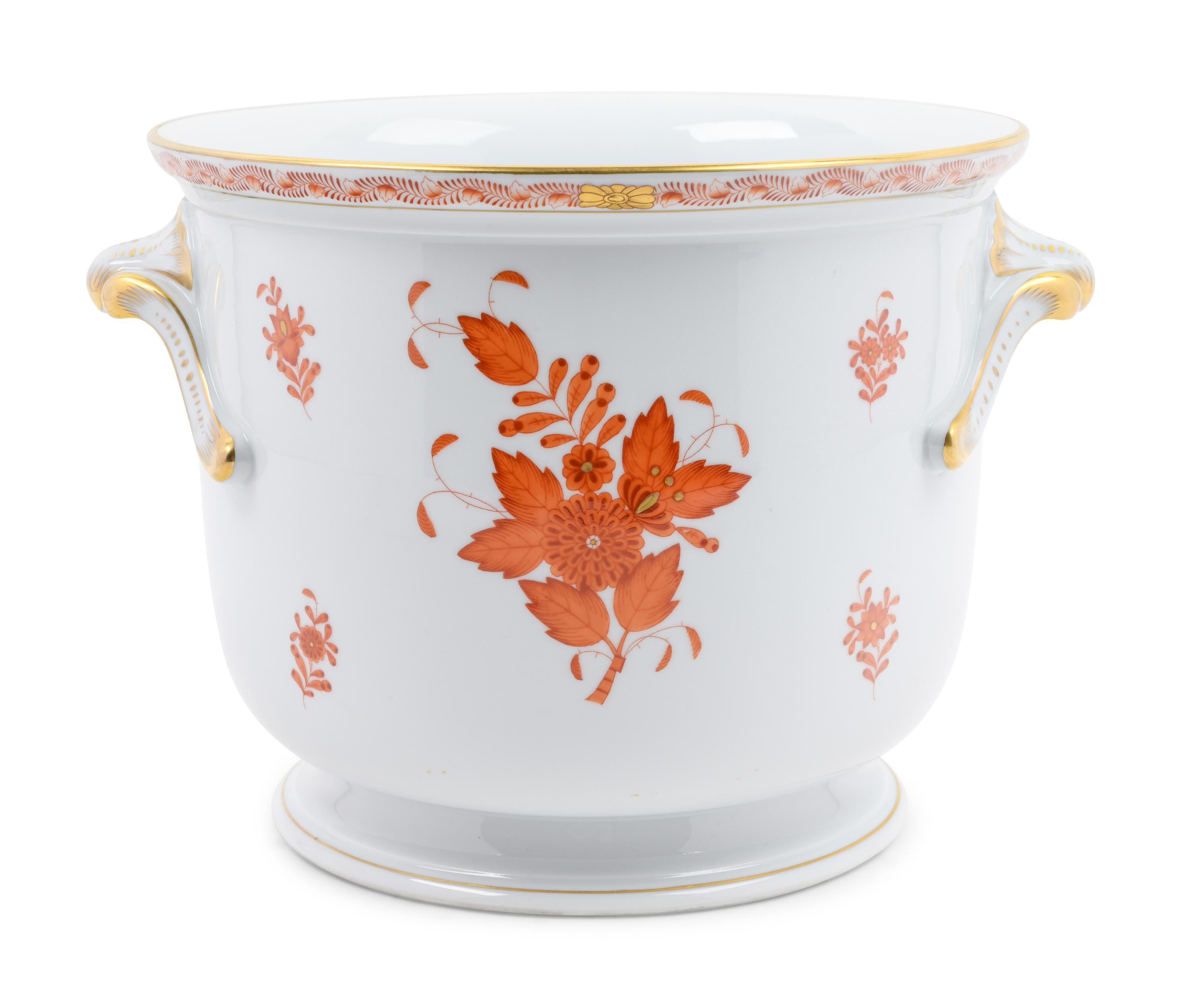 A Herend Porcelain Chinese Bouquet Rust Cache Pot