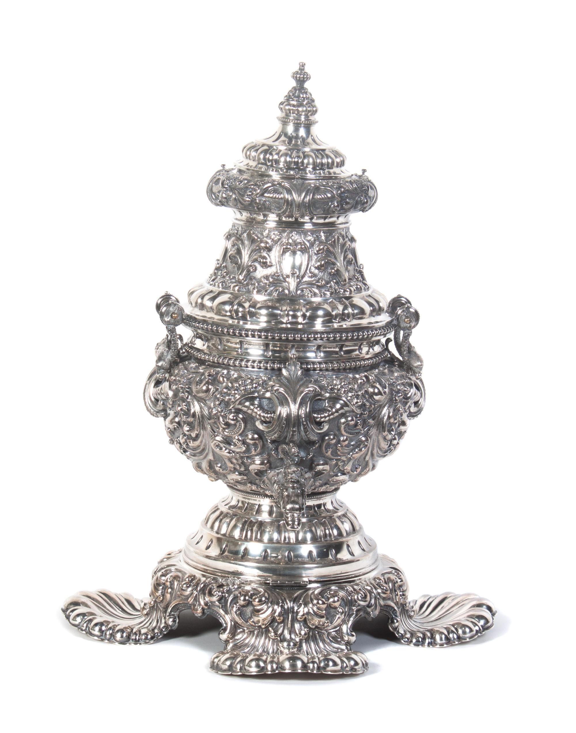 An Italian Silver Hot Water Kettle Height 25 1/2 inches. — 20TH CENTURY