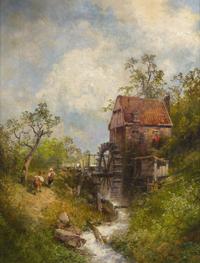 Hermann Herzog (American/German, 1832-1932) — By Old Mill Stream