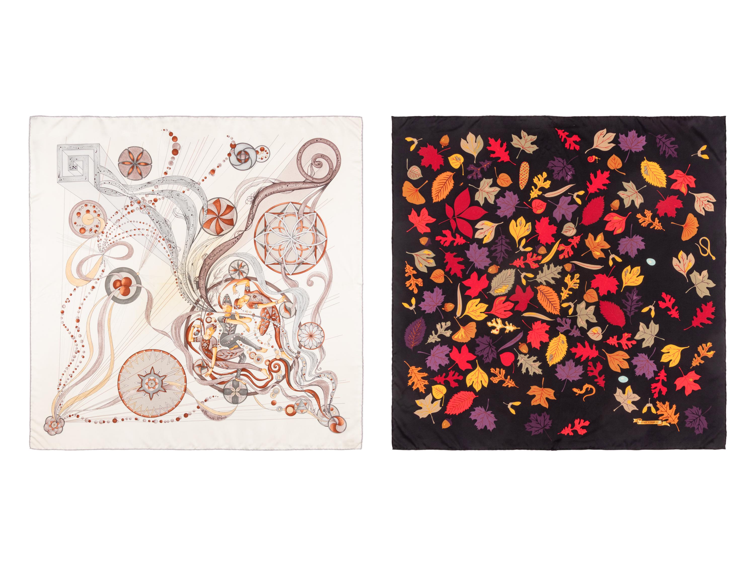 Hermès & Angela Cummings, Two Printed Silk Scarves