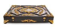 A Napoleon III Gilt-Metal Mounted Cut Brass Toroiseshell and Mother of Pearl Inlaid Ebonised Boulle Presentation Box Width 13 inches. — LATE 19TH CENTURY