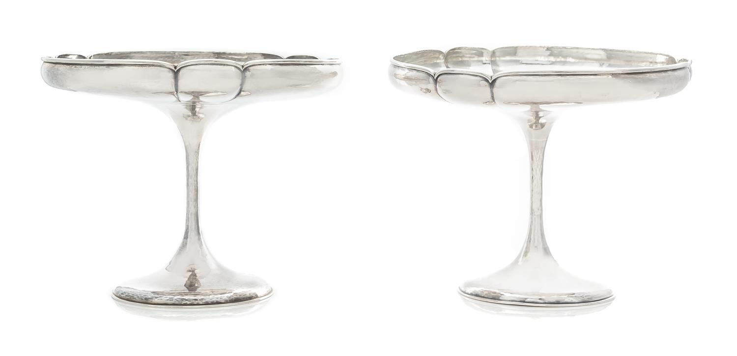 A Pair of American Arts and Crafts Silver Compotes, The Kalo Shop, Chicago, P300 pattern, each having a spot-hammered finish.