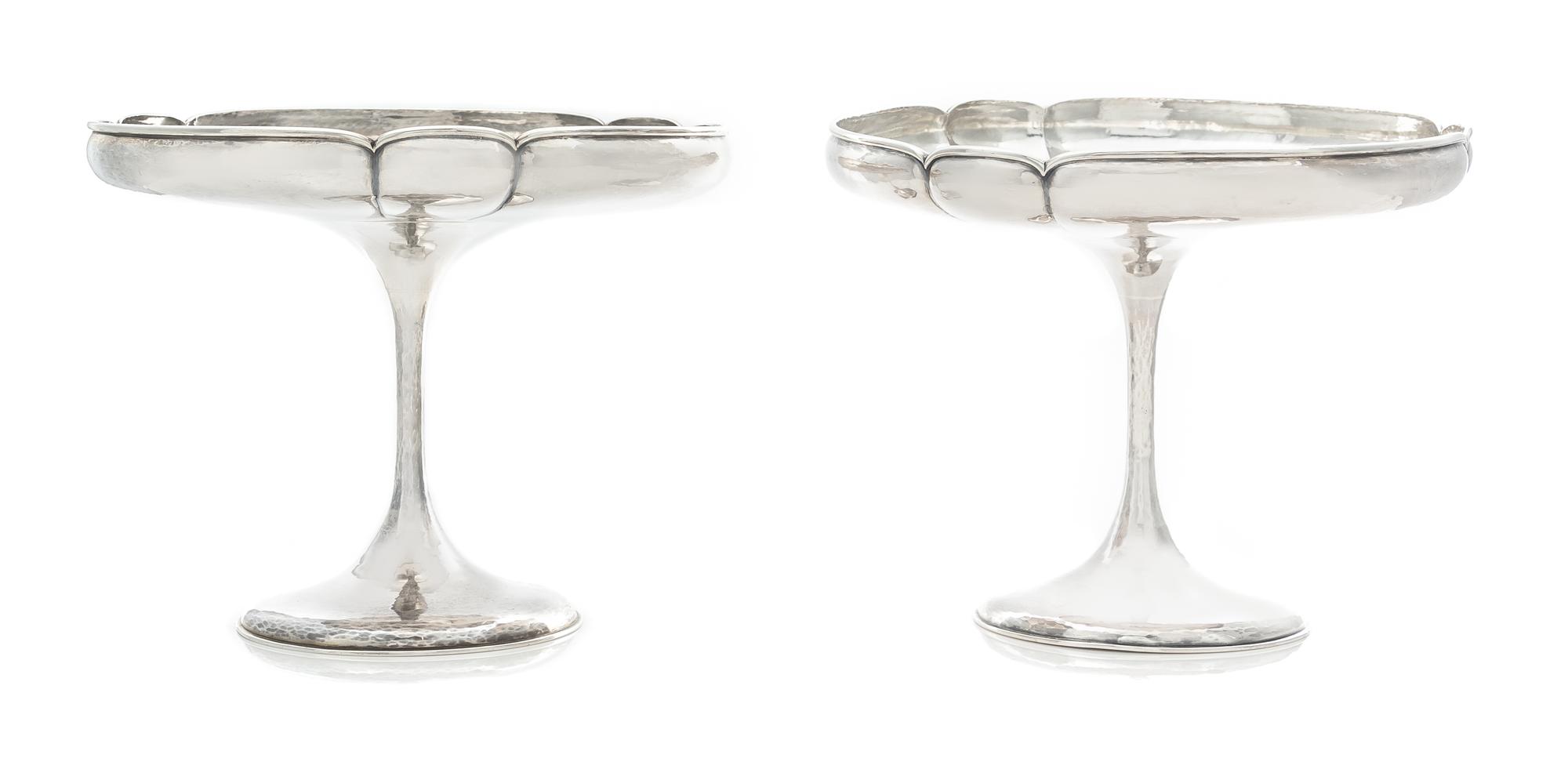 A Pair of American Arts and Crafts Silver Compotes, The Kalo Shop, Chicago, P300 pattern, each having a spot-hammered finish.