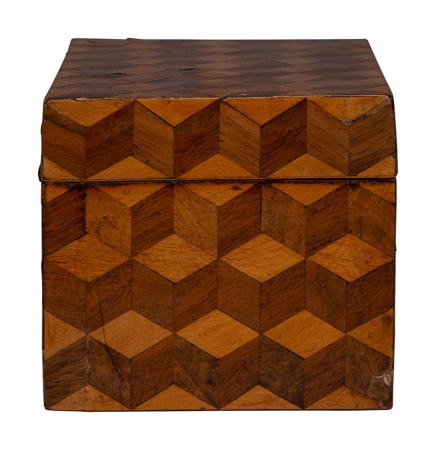 An English Tunbridge Ware Parquetry Tea Caddy