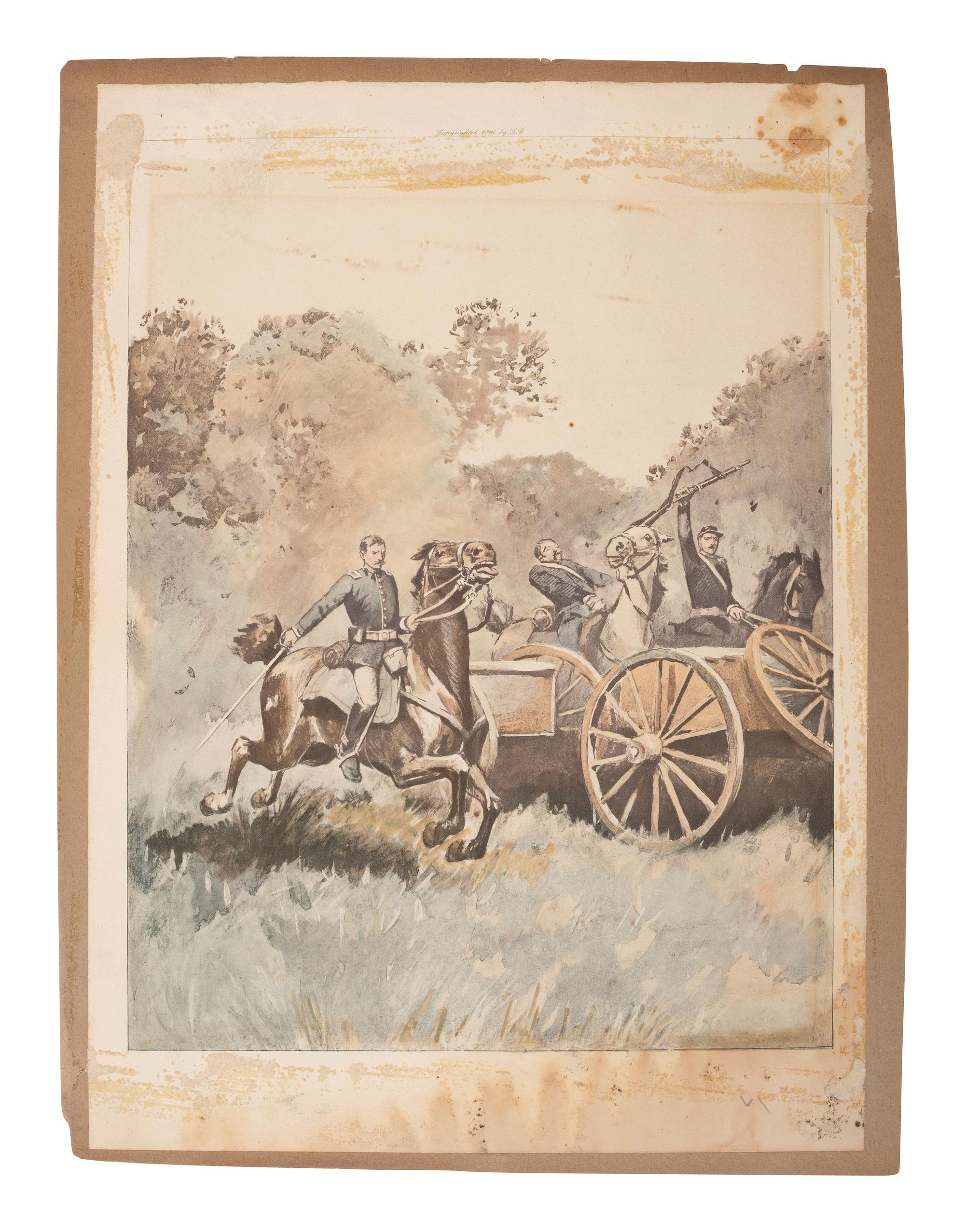 [CIVIL WAR]. Captain and Troopers. Hand-colored print after the original by Andre Castaigne.