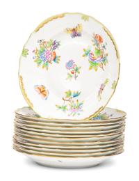 A Set of Twelve Herend Queen Victoria Porcelain Dinner Plates