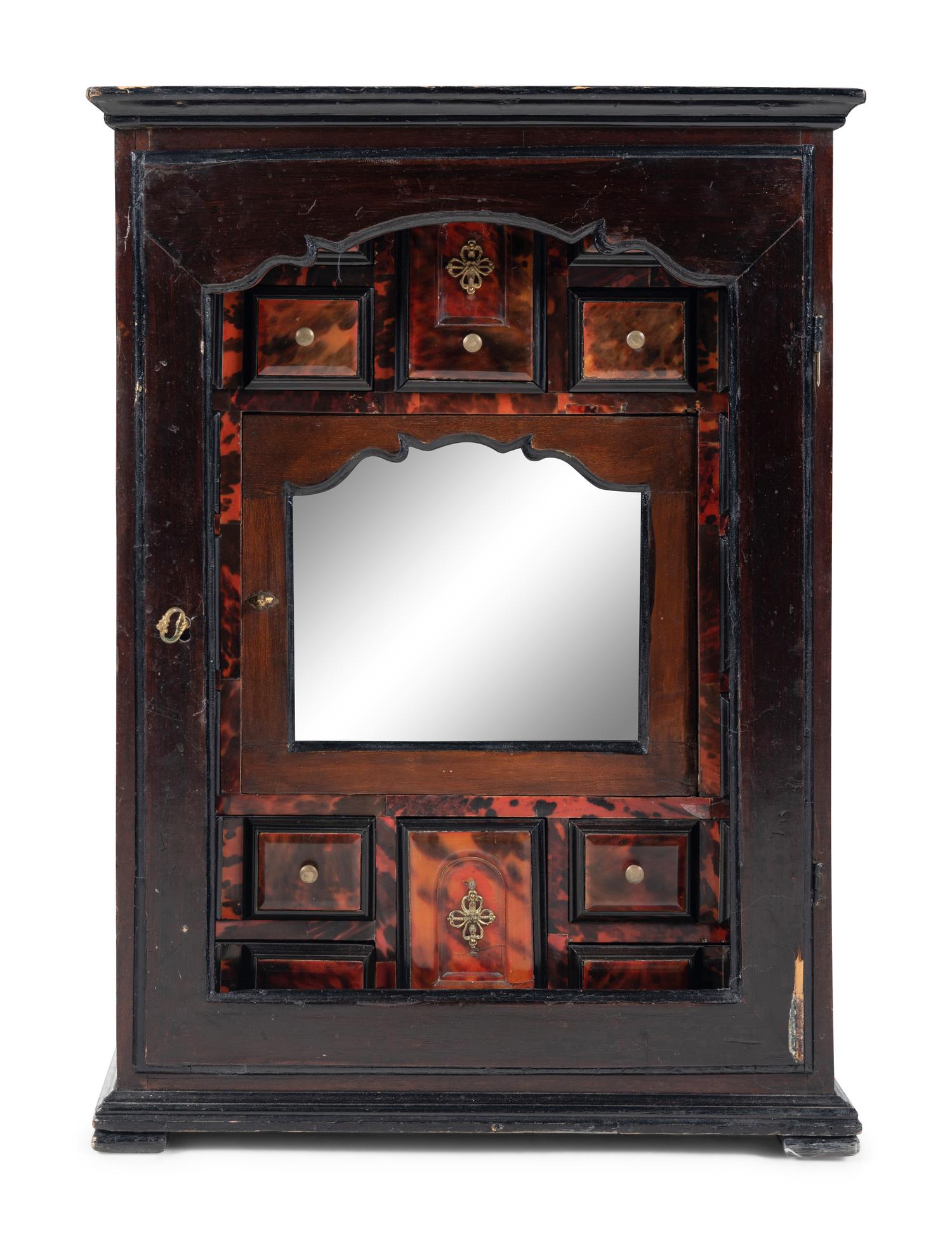 A Continental Tortoiseshell and Faux Tortoiseshell Veneered Collector's Cabinet