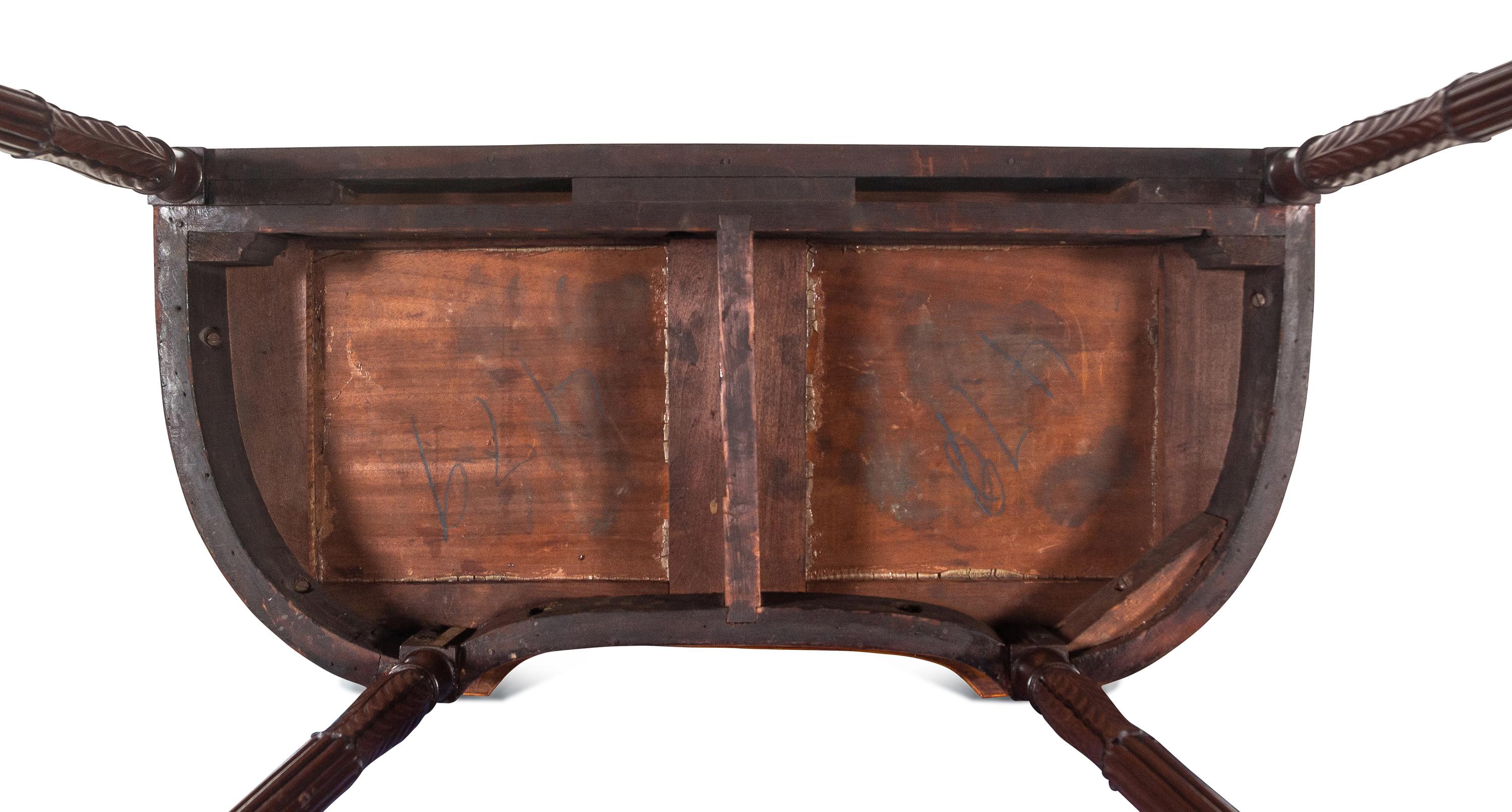 A Federal Style Carved and Inlaid Mahogany and Satinwood Console Table