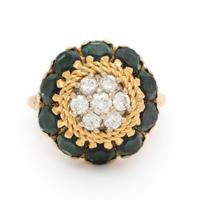 Diamond, Green Tourmaline, and Yellow Gold Ring
