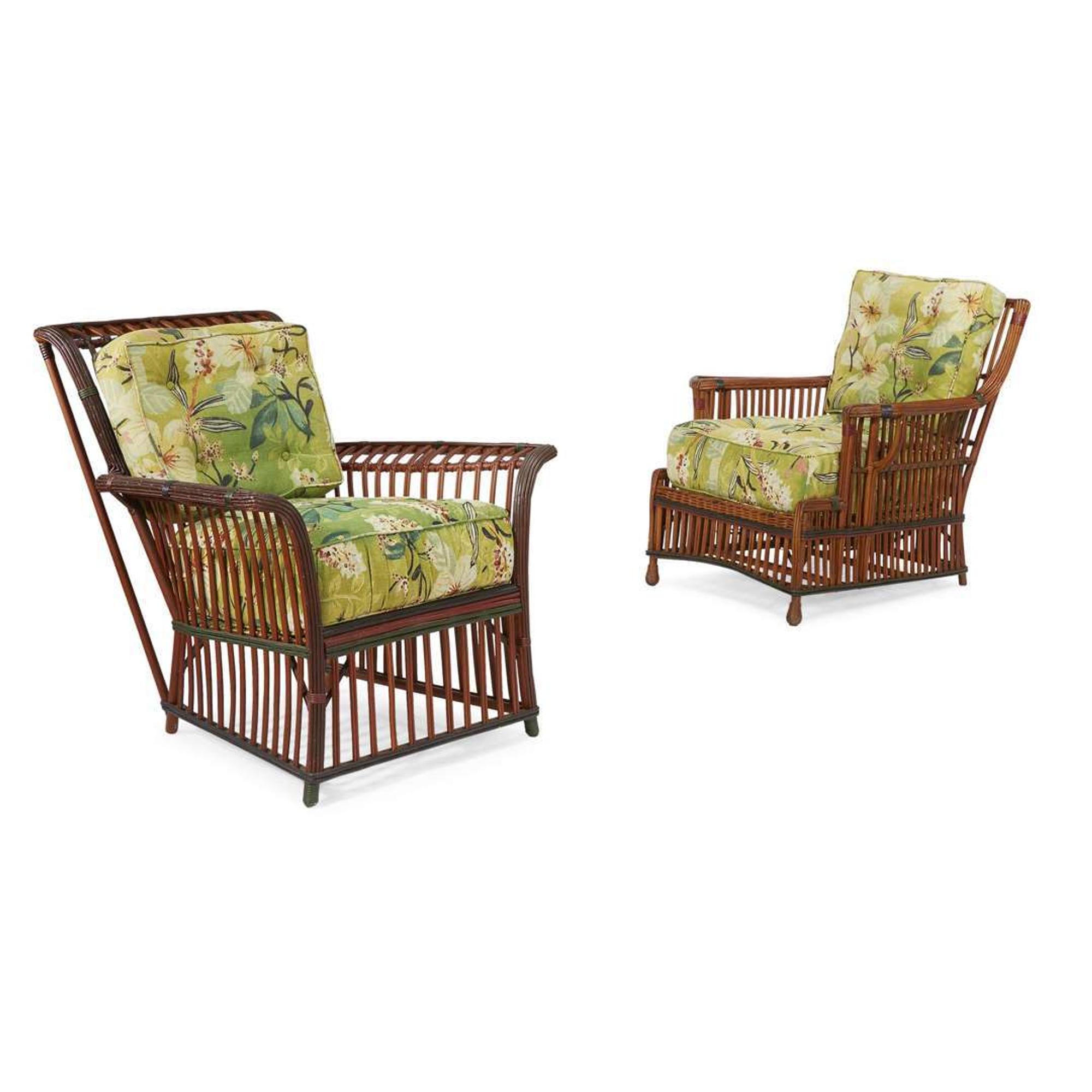 Two polychrome painted rattan lounge chairs american, circa 1900