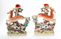 A Pair of Staffordshire Spill Vases Height 11 1/2 inches. — 19TH CENTURY